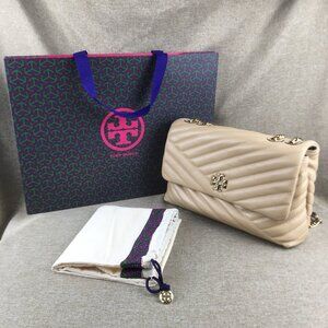 NEW Tory Burch Kira Chevron Large Convertible Should bag in light beg